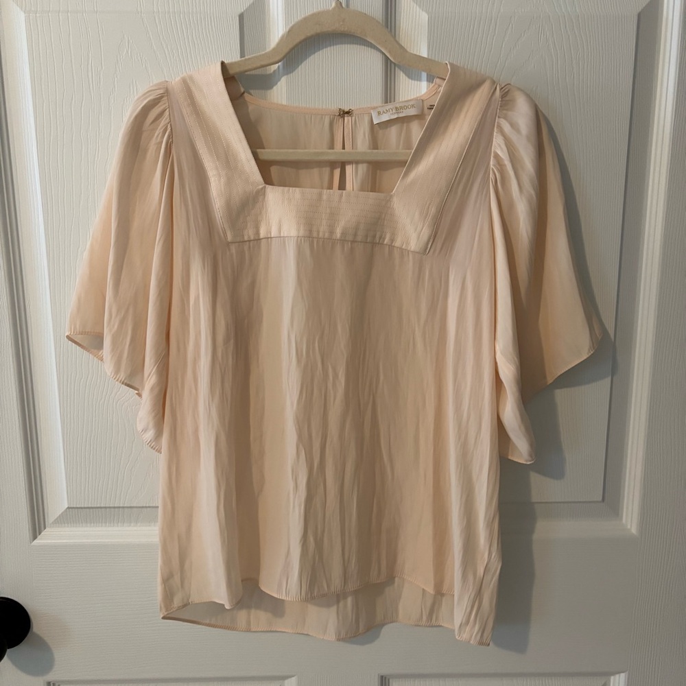 Ramy Brook Peach Square Neck Flutter Sleeve Blouse XS Top Peach‎ Pink